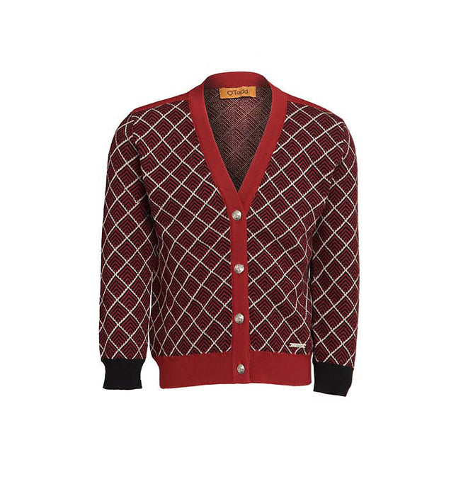 Royal Red Herringbone Boys Cardigan - OTedd