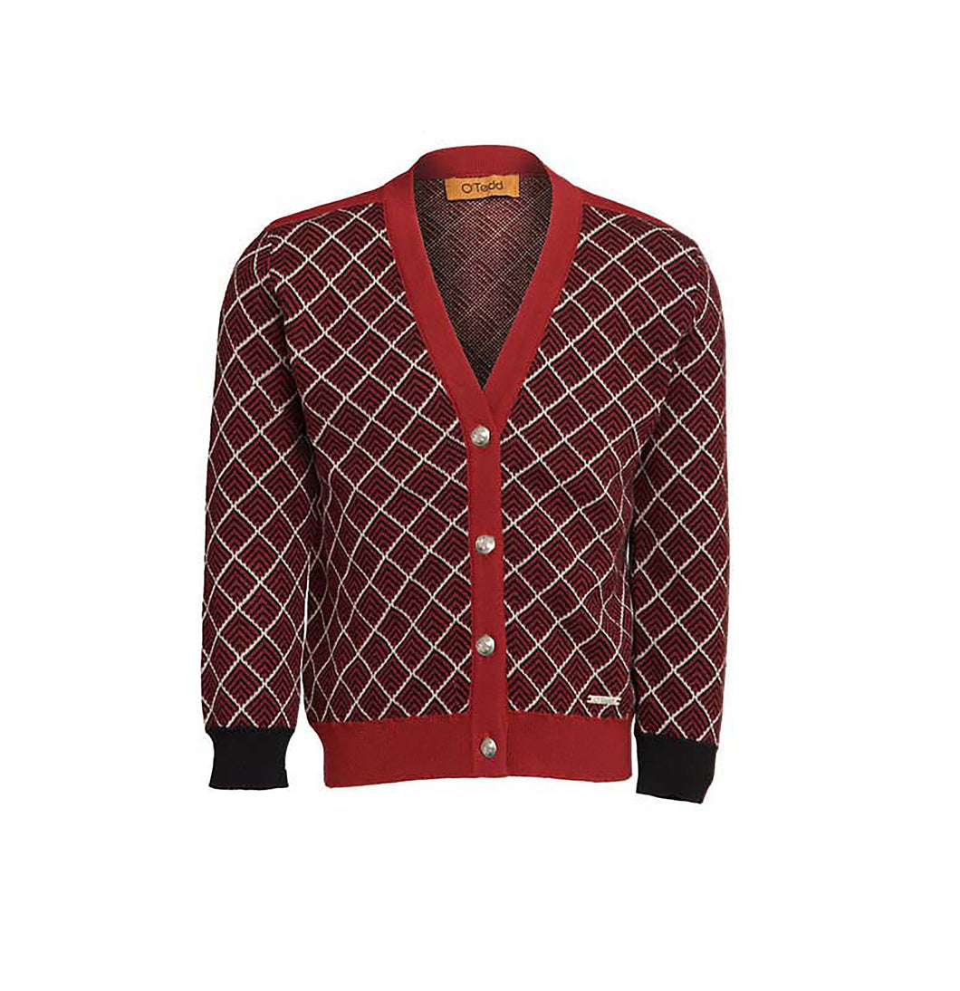 Royal Red Herringbone Boys Cardigan - OTedd
