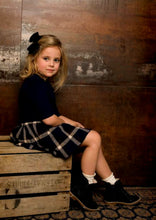Load image into Gallery viewer, Navy Tartan Girls Knitted Dress - OTedd