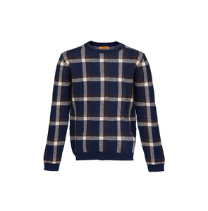 Navy Tartan Round Neck Jumper - OTedd