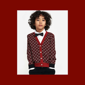 Royal Red Herringbone Boys Cardigan - OTedd