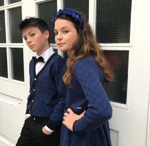 Royal Blue Herringbone Girls Dress - OTedd