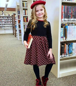 Royal Red Herringbone Girls Dress - OTedd