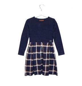 Navy Tartan Girls Knitted Dress - OTedd