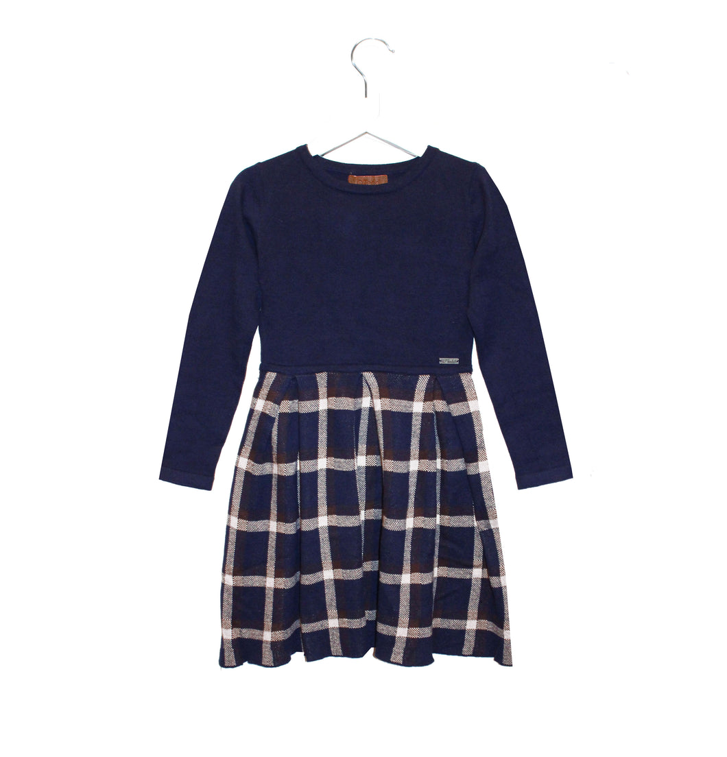 Navy Tartan Girls Knitted Dress - OTedd