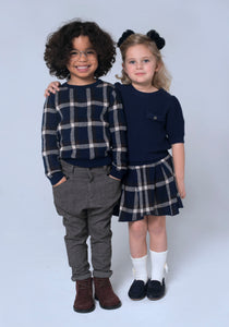 Navy Tartan Round Neck Jumper - OTedd