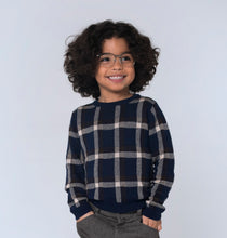 Load image into Gallery viewer, Navy Tartan Round Neck Jumper - OTedd