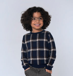 Navy Tartan Round Neck Jumper - OTedd