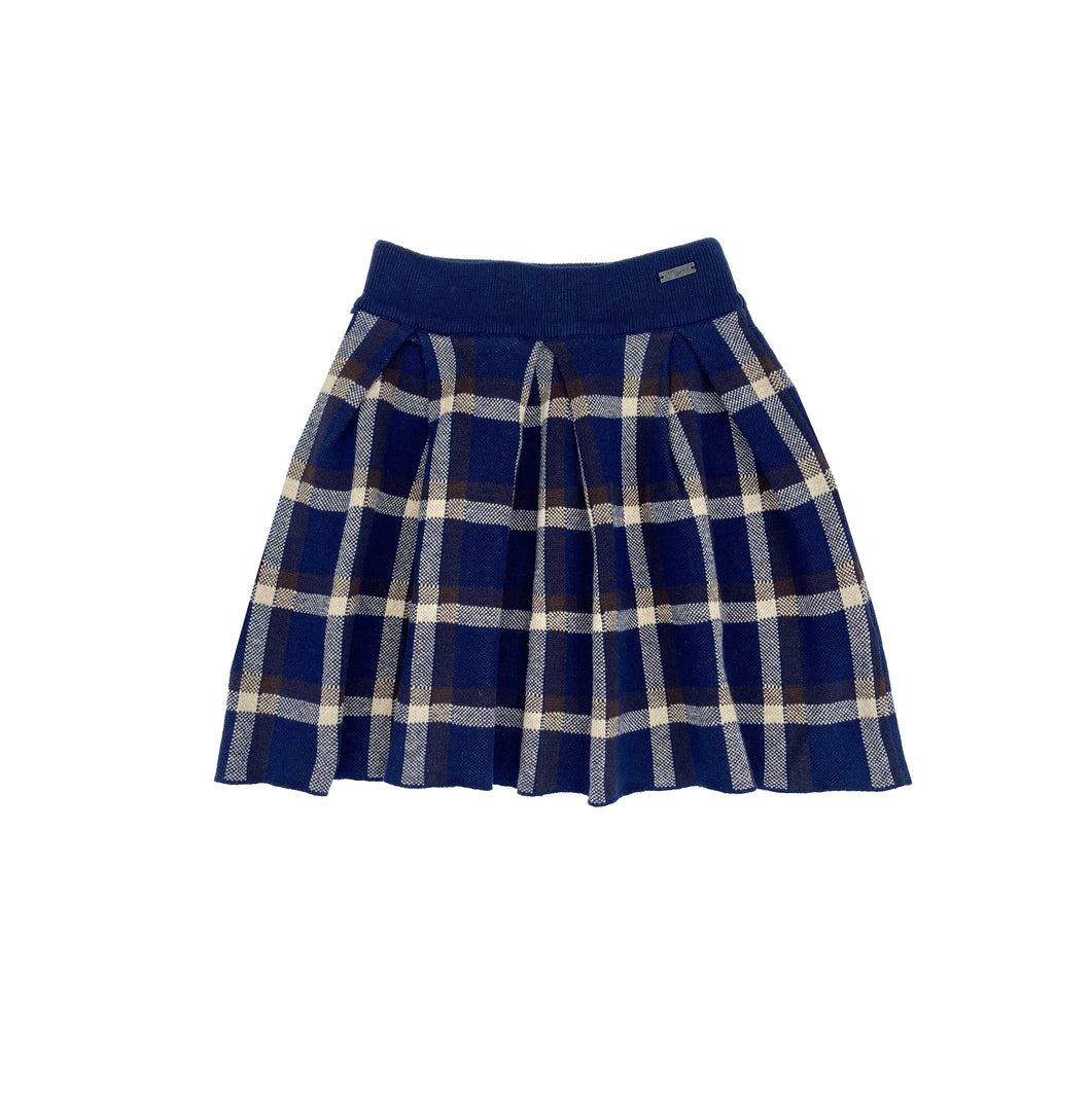 Navy Tartan Pleated Skirt - OTedd